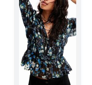Desigual Sheer Floral Peplum Blouse – NWT